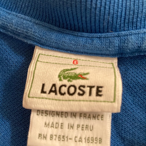 Boys Blue Lacoste Polo Shirt, size 6 - Picture 3 of 3